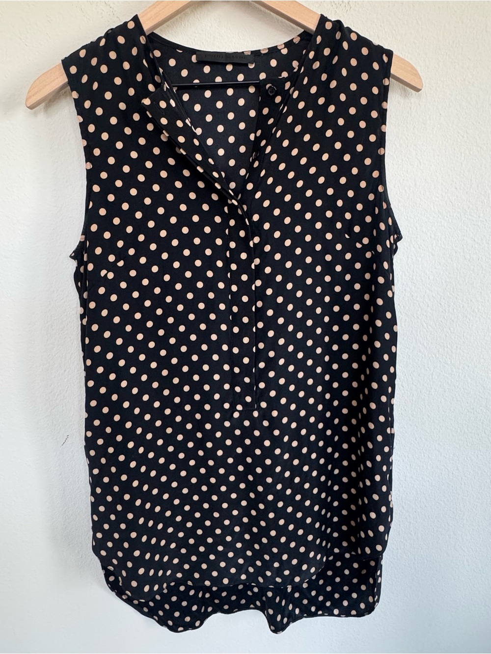 Jenni Kayne 100% Silk Polka Dot Sleeveless Tunic Blouse Black Tan Small